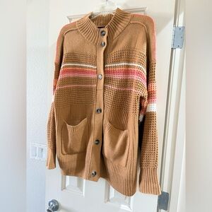 Striped Tan Cardigan Sweater
